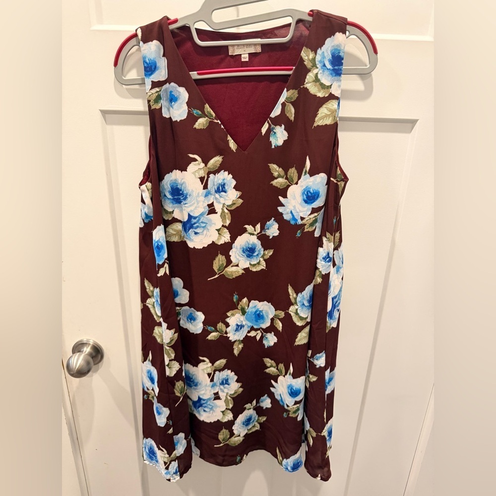 Altar’d State Burgundy Blue Floral Cold Shoulder Dress Size M Boho Swing